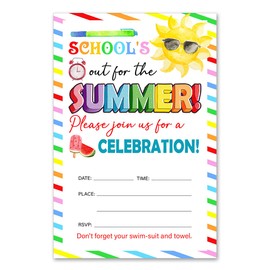 Bifez School's out for Summer Party Invitations End of School Backyard Summer Party Invites Fill-in Invitations With Envelopes, Set of 20