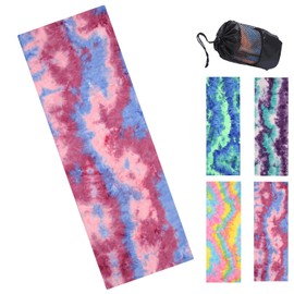 Hot Yoga Towel with Non-Slip Grip Dots, Microfiber Yoga Mat Sweat Absorbent Mat Cover for Yoga, Pilates, & Workouts - 72" x 24.8", Free Carry Bag (Pink)