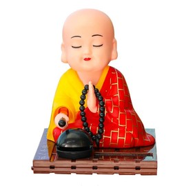 EatingBiting Little Monk Figurine Solar Buddha Monk Shaking Head Statue Ornament Decoration Car Ornaments Retro Decor Indoor Desktop Figure Figurine Dancing
