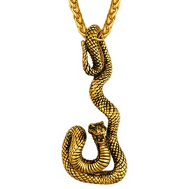 Richsteel Snake Pendant Men's Stainless Steel 316L, Gothic Necklace with Adjustable Chain 55 + 5 cm, Punk Hip Hop Jewellery for Boys, Stainless Steel Gold