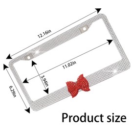 AUCELI Bling License Plate Frame, 2 Pack Stainless Steel Crystal Bow Car Plate Covers, US Vehicle License Bracket Holder with Rhinestone Mounting Bolts, Sparkly Car Accessories for Women (White/Red)