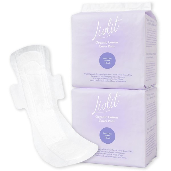 Livlit Super Long Overnight Pads Sanitary Pads, 100% Organic Cotton
