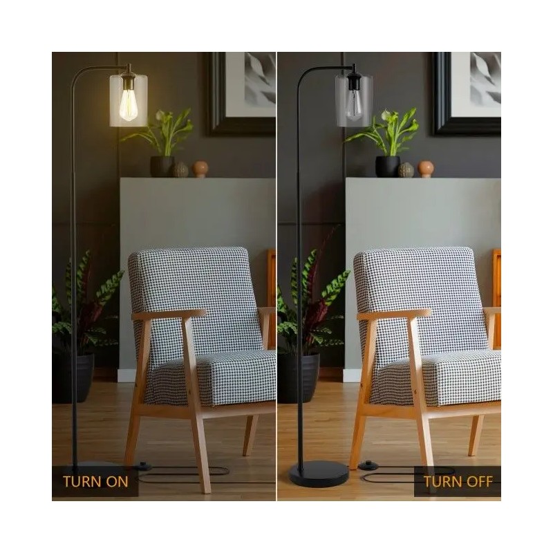 Industrial Black Floor Lamp with Glass ShadeColor: as show Color