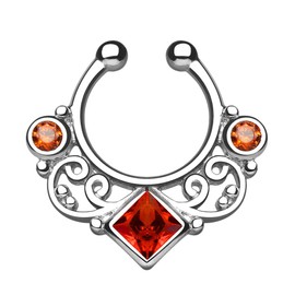 Piercingfaktor® Fake Piercing Universal Ring Septum Vintage Tribal with Zirconia Crystals, Metal, Cubic Zirconia