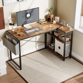 Grandder L Shaped Computer Desk with Reversible Shelves, 40 Inch Small Corner Desk with Storage Bag, Gaming Desk Computer Table Study Writing Desk for Home Office Small Space, Rustic Brown