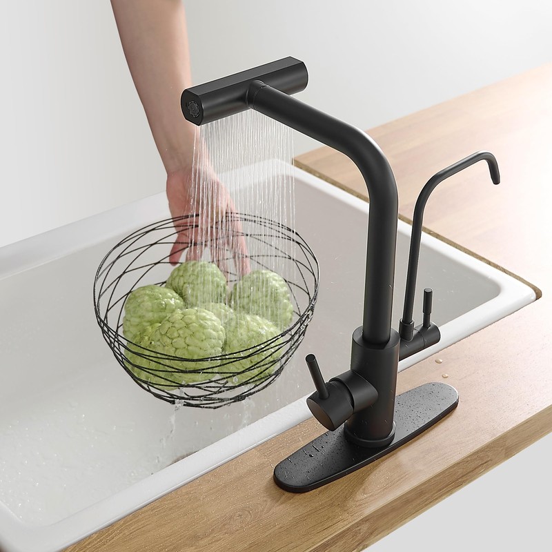 Black Kitchen Faucets with Water Filter and Pull Down Sprayer,Waterfall