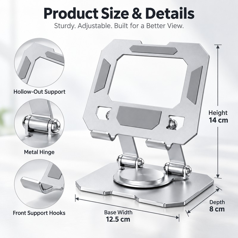 Foldable Tablet & Phone Stand for Desktop Use – 360°