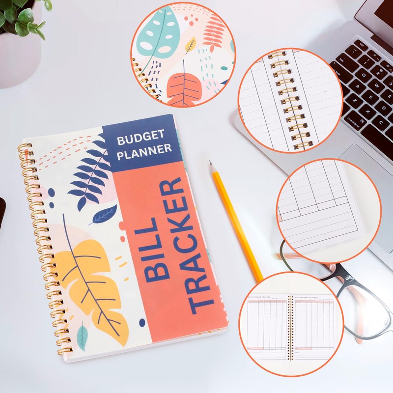 Bill Payment Tracker Notebook with Spiral Binding and Back Pocket