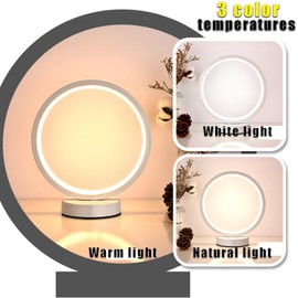 Small Modern Bedside Table Lamp, LED Round Bedside Night Light, 3 Color Temperatures and 10 Brightness Levels, 7.87'' Desk Lamp for Bedroom, Living Room, Reading Lamp, Home Decoration, White