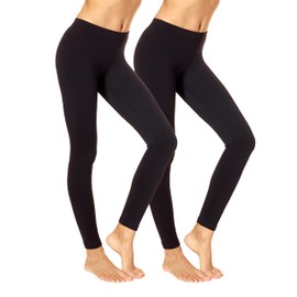 No Nonsense Women's Cotton Legging, New Black/Black-2 Pair Pack