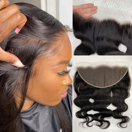 Topnormantic 13x6 Lace Frontal Body Wave, Invisible HD Transparent Swiss Lace Frontal Pre Plucked with Baby Hair 12A Grade Brazilian Human Hair with Small Single Knots Free Part 12 Inch