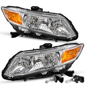 SOCKIR Headlight Assembly Compatible with 2012-2015 Honda Civic 4-Door Sedan / 2012-2013 Honda Civic 2-Door Coupe Replacement Bulbs Included Driver and Passenger Side