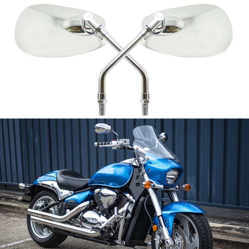 10mm Motorcycle Mirrors, Chrome M10 Rearview Mirrors for Shadow VTX