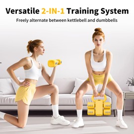 Hezeyferg 2-in-1 Adjustable Dumbbells Set, 4 Levels Weight Dumbbells Set for Women Men, Each 2.2/3.3/4.4/5.5lb Hand Weights with Kettlebell Form for Home Gym Exercise Training (Yellow)