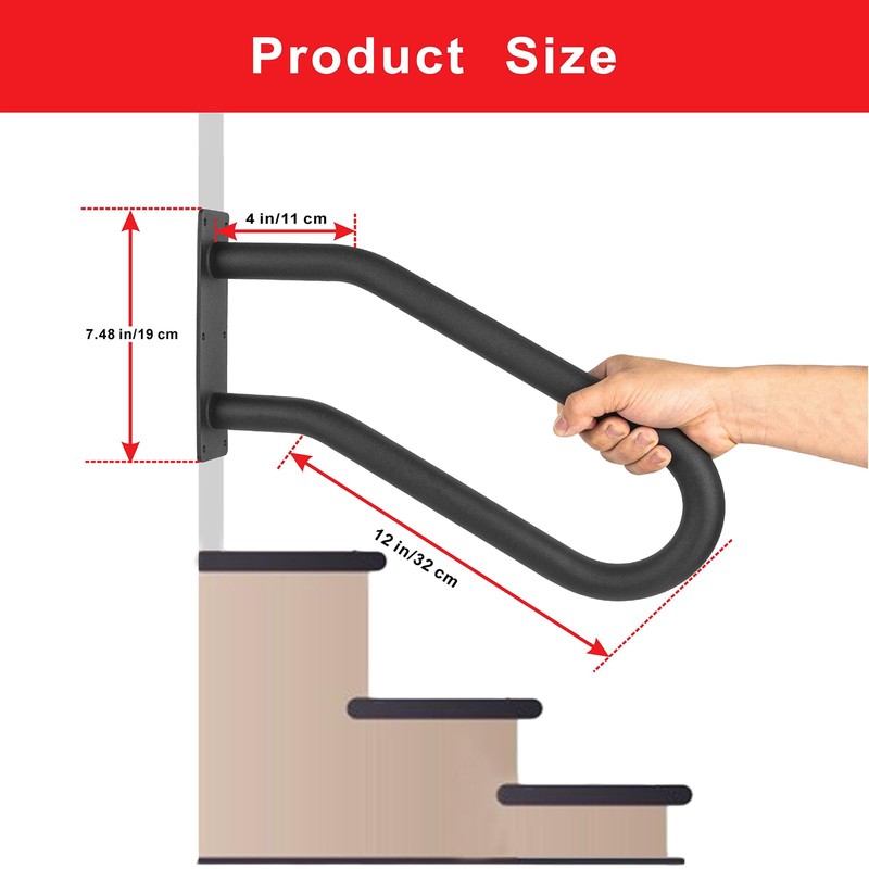 Wdwlbsm 2Pcs Handrail for 1-3 Steps,U Shaped Black Elderly Safety