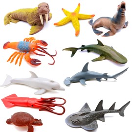 Guaishou Ocean Sea Marine Animal Figures Model Figurine Shark Turtle Walrus Dolphin Octopus Decoration Playset 10pcs Gifts Collection Cognitive Toys
