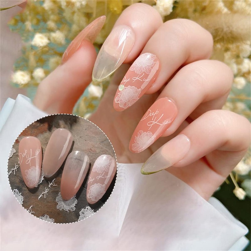 Chisafly Nail Stickers Flower White Petals Transparent Cherry Blossom Nail