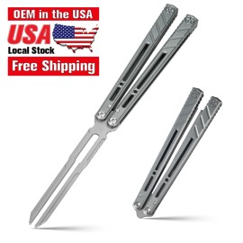 Outdoor Aluminum Alloy Handle Butterfly Training Knife Carbon Steel Balisong Butterfly Knife Edc Butterfly Knives Knifecolor: Gray, blade length: 115mm, blade width: 17mm, type: Balisong Trainer