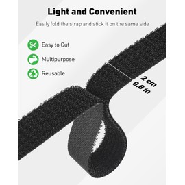 Uniclife Adjustable Cable Straps with 50 Buckles, 5 m x 2 cm Nylon Straps, Hook and Loop Straps, Reusable Fastening Cable Ties, Black Heavy Duty Cord Organizer for Securing Wires Storage and Binding