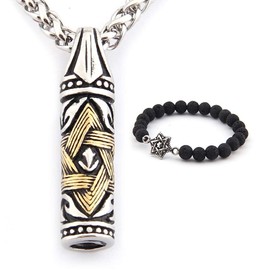 Gungneer David Star Bullet Necklace Stainless Steel Jewish Magen David Symbol Pendant Jewelry Men Women