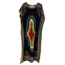 KIRAN FASHION New Ladies Long Maxi Cotton Kaftan Dress Summer Dashiki African Beach Cover One Size (Black)