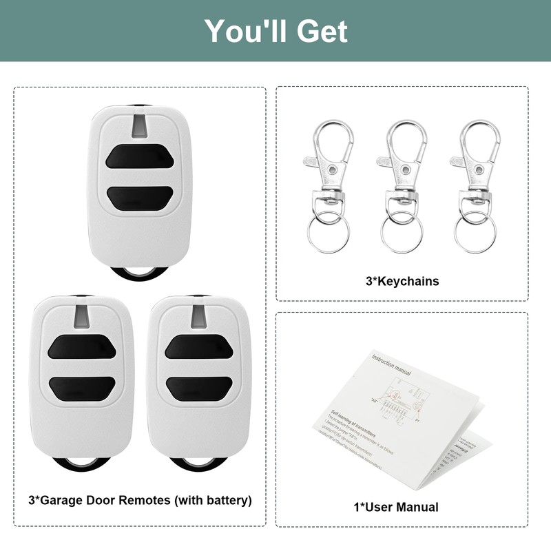 3PCS 433.92mhz Garage Door Remote Control with Key Fob for