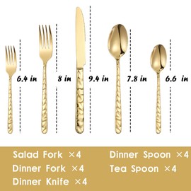 20-piece Gold Silverware Set Stainless Steel Flatware Set Mirror Polished Cutlery Set for 4 Includes Knives Forks Spoons for Home Kitchen Hotel