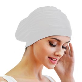 Lin's Liliana Swimming Cap Long Hair - Swimming Cap for Women Girls - Swimming Cap Comfortable Fit Swimming Caps Scalable (White)