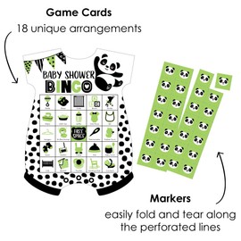 Big Dot of Happiness Party Like a Panda Bear - Juego de 18 tarjetas y marcadores de bingo con forma de baby shower