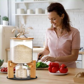 Rice Dispenser 5L, Grain Dispenser Glass Bucket, Cereal Dispenser Countertop for Kitchen and Pantry Organization, Large Rice Storge Container for Dry Food