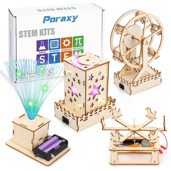 4 in 1 STEM Kits, Wooden Construction Science Kits, STEM Projects for Kids Ages 8-12, 3D Puzzles, DIY Educational Craft Building Toys, Christmas Birthday Gifts for Girls and Boys 8 9 10 11 12 Year Old