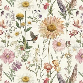 Livebor Floral Peel and Stick Wallpaper Floral Bird Contact Paper 16.9inch x 118.1inch Vintage Flower Wallpaper Peel and Stick Self Adhesive Flower Contact Paper Botanical Decor for Bathroom Vinyl