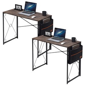 VECELO 39 Inch Folding Desk Simple Assembly, Writing Computer Desk for Home Office Study Office Foldable Table for Small Spaces,Classic Grey,2 Set