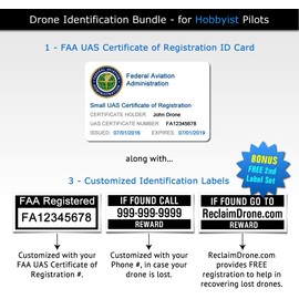 FAA Drone Labels (2 Sets of 3) + FAA UAS Registration ID Card for Hobbyist Pilots