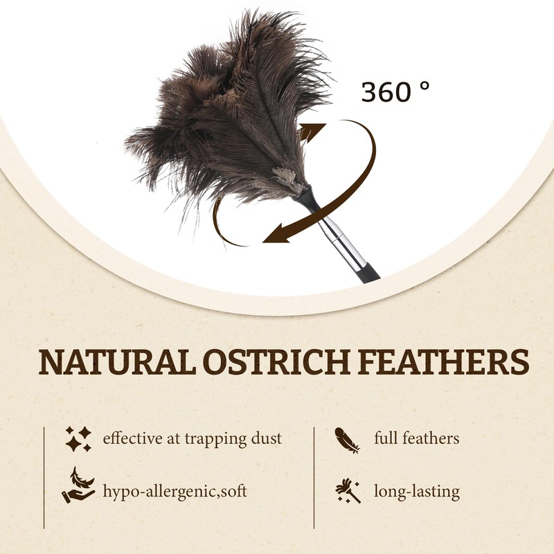 Extendable Feather Duster, 120cm Ostrich Feather Duster Extendable and Reusable,