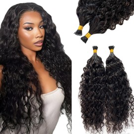 I Tip Hair Extensions Water Wave Real Human Hair I Tip Extension Natural Black 14 Inch Wet and Wavy I Tips Keratin Human Hair Extensions for Black Women 100 Strands 50Grams