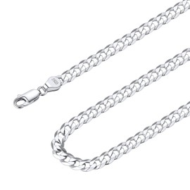 Suplight Men's Curb Chain, 925 Silver Cuban Link Chain/Figoro Chain, 3 mm/5 mm Width, 36/46/51/56/61/66/71 cm Length, Sterling Silver