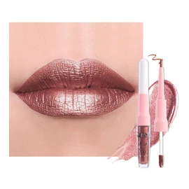Kaely 2-in-1 Dark Bronze Metallic Lipstick and Lip Liner, Shimmer Liquid Metallic Lipsticks for Women, Glitter Lip Gloss Stain Long Lasting Waterproof Smudge Proof 24 Hour, Vegan Makeup, 06