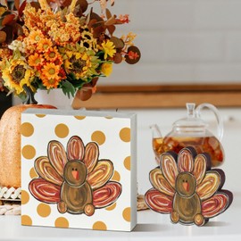 Smile Thanksgiving Wooden Decor Indoor, Dot Turkey Decor Box Sign, Thanksgiving Table Tiered Tray Kitchen Decorations