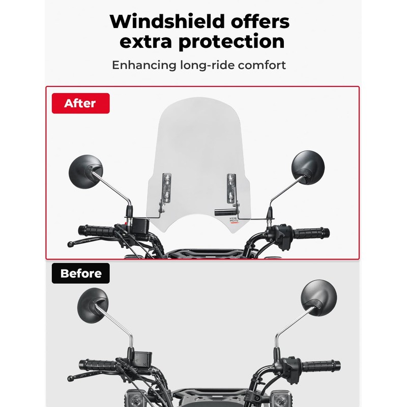 KEMIMOTO Motorcycle Windshield with Clamp Bar Compatible with CT125 2020-2025