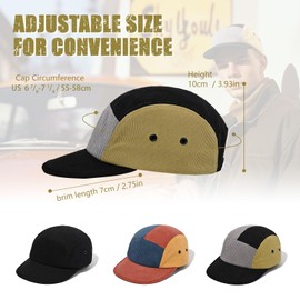 CLAPE Unisex 5 Panel Cap Corduroy Baseball Cap Flat Brim Snapback Cap Adjustable Low Profile Cap UV Protection Peaked Cap Unstructured Dad Cap
