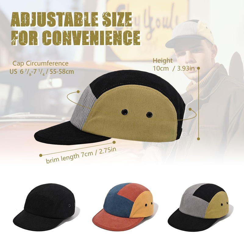 CLAPE Unisex 5 Panel Cap Corduroy Baseball Cap Flat Brim