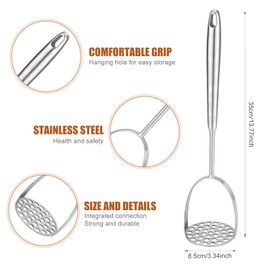 Heavy Duty Potato Masher, Stainless Steel Integrated Mashed Potato Masher Professional Masher Metal Kitchen Tool Dishwasher Safe Food Smasher for Avocado Beans Meat Vegetables