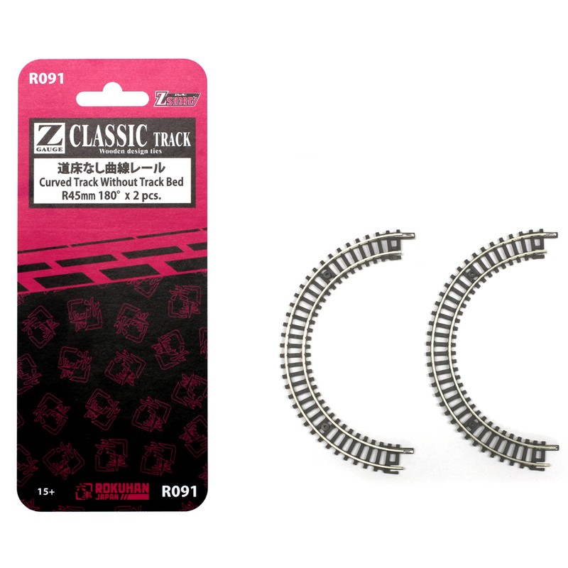 Z Gauge R091 Curved Railway R45mm 180° Set of 2