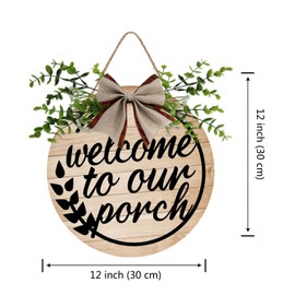 Welcome to Our Porch Sign Farmhouse Coat Rack Front Door Decor Rustic Welcome Sign Wooden Wall Decor Hanging Wooden Decorations With Delicate Bows for Home Porch Wall Doors, 12 X 12 Inches