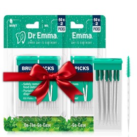 Dr. Emma Brush Picks Rubberized Brush Mint Brush Picks, 2 Packs, 100 Picks/Pack (50 per case)