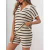 Tankaneo Womens 2 Piece Outfits Striped Knit Summer Sets V