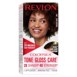 REVLON Revlon ColorSilk Tone + Gloss + Care Demi Permanent Hair Color, Dye Kit with Leave-In Scalp and Haircare Serum, 2x Shinier, 4x Stronger, 4 Dark Brown, 4.5 fl oz
