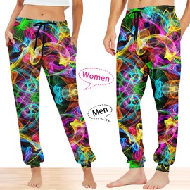 Goodstoworld Neon Cool Pants Graphic Sweatpants Men Women 3D Joggers Funny Smoke Pants Men Rave Clothes Jogging Trousers with Drawstring Pockets XL