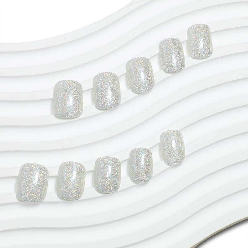 24Pcs Glitter Press on Nails Short Square Fake Nails Full